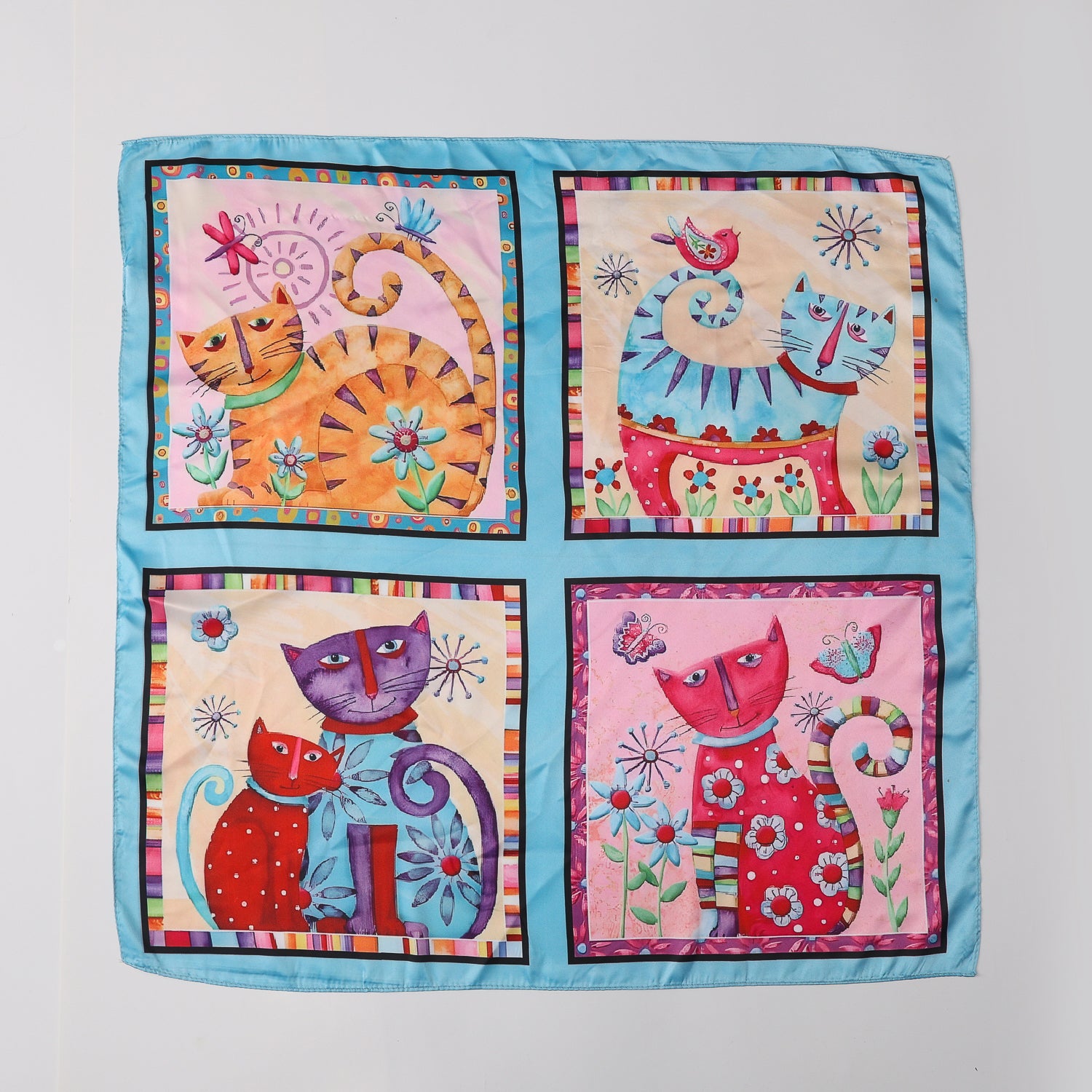 MASCADA 70X70 / 4 SECCIONES / 4 GATOS / ARTE MODERNO AZUL / PERFIL AZUL