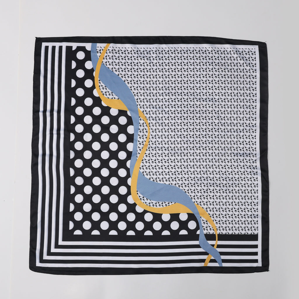MASCADA 70X70 / DISEÑO GEOMETRICO / PUNTOS / PERFIL LINEAS / MONOGRAMA / NEGRO Y BLANCO/ LINEA AZUL