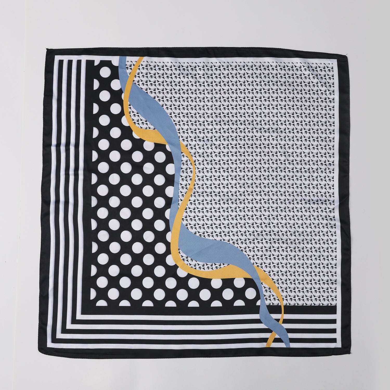 MASCADA 70X70 / DISEÑO GEOMETRICO / PUNTOS / PERFIL LINEAS / MONOGRAMA / NEGRO Y BLANCO/ LINEA AZUL