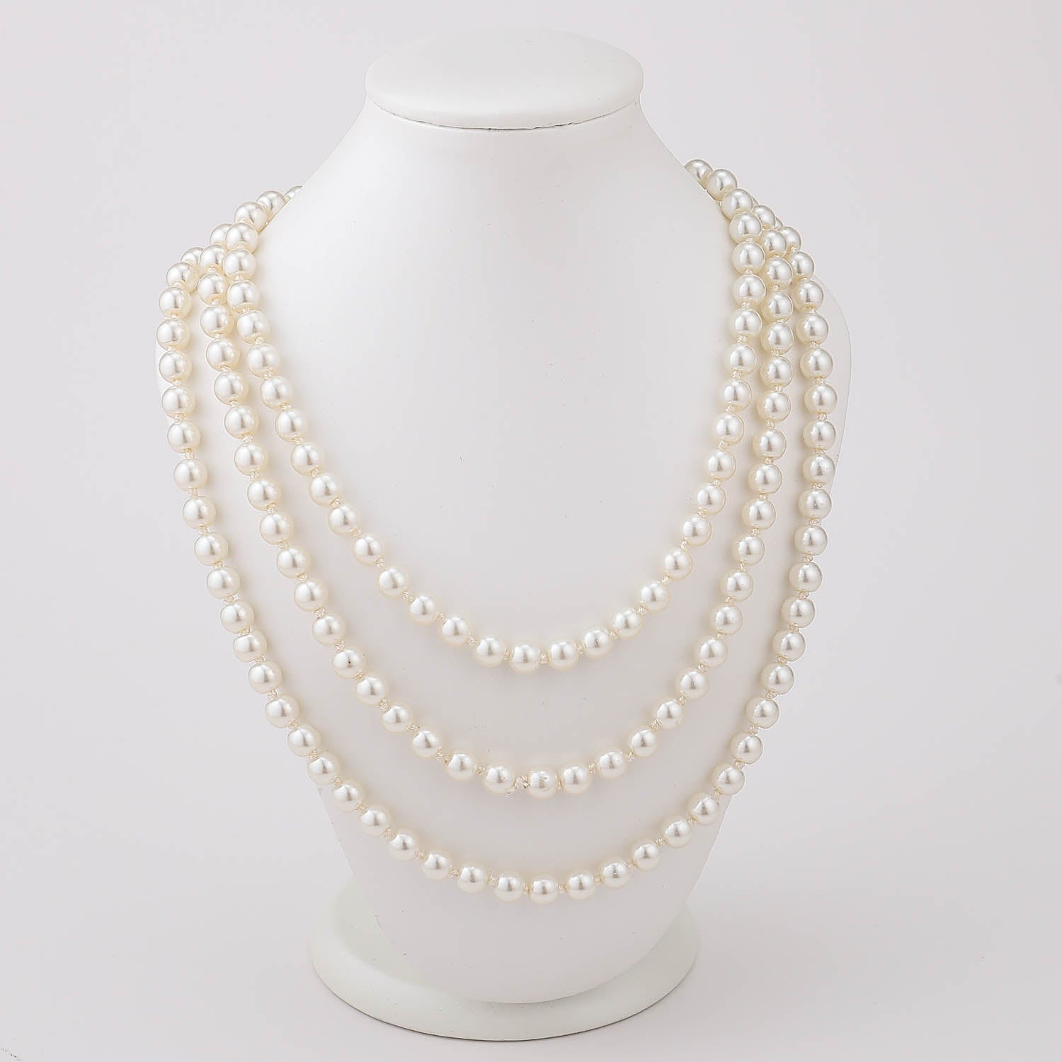 40" COLLAR LARGO DOBLE PERLA MEDIANA CRISTAL APERLADO