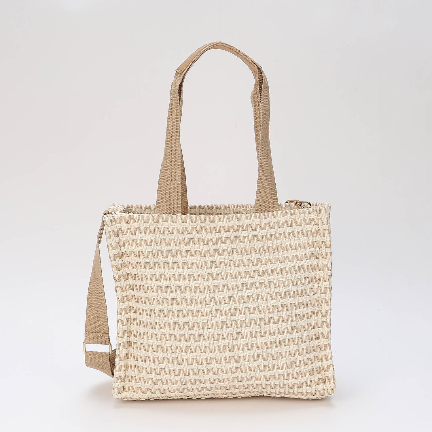 TOTE  MEDIANA TELA GRUESA Y TOSCA HUESO / PESPUNTES EN V